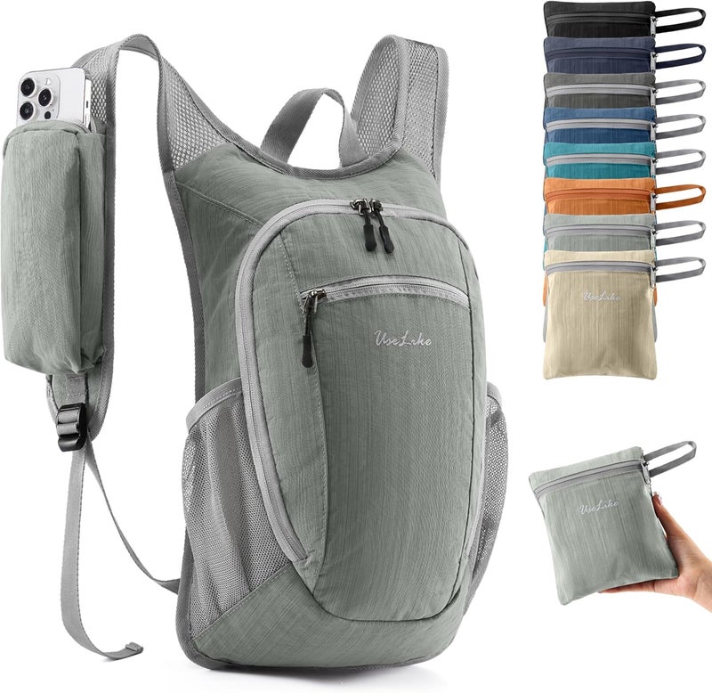 Uselike 10L Small Hiking Backpack Travel Daypack Lightweight Packable Back Pack for Women Men(Light Grey) - Image 1